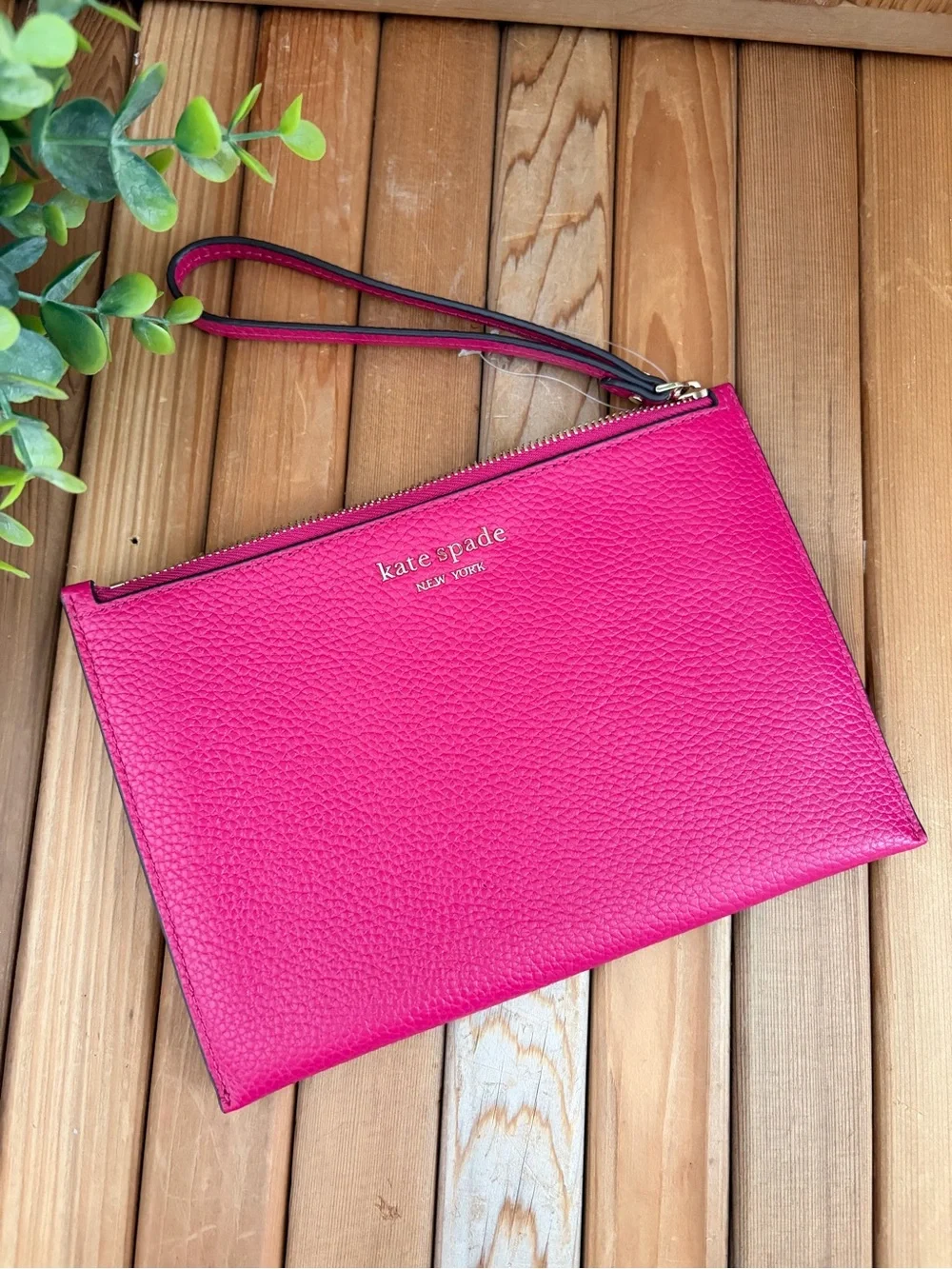 Kate Spade Keaton in Anemone Magenta Pink Leather Wristlet,